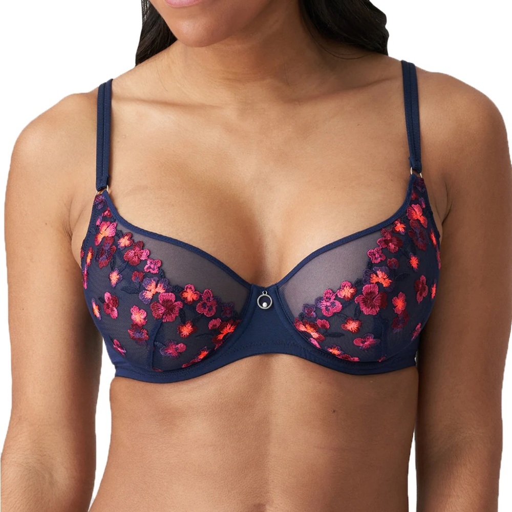 MARIE JO Nathy Plunge Underwire Bra Water Blue Size 36E Floral Navy/Red/Pink